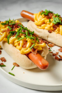 Bacon Mac & Cheese Footlong Hotdog // magicaltreatsathome.com