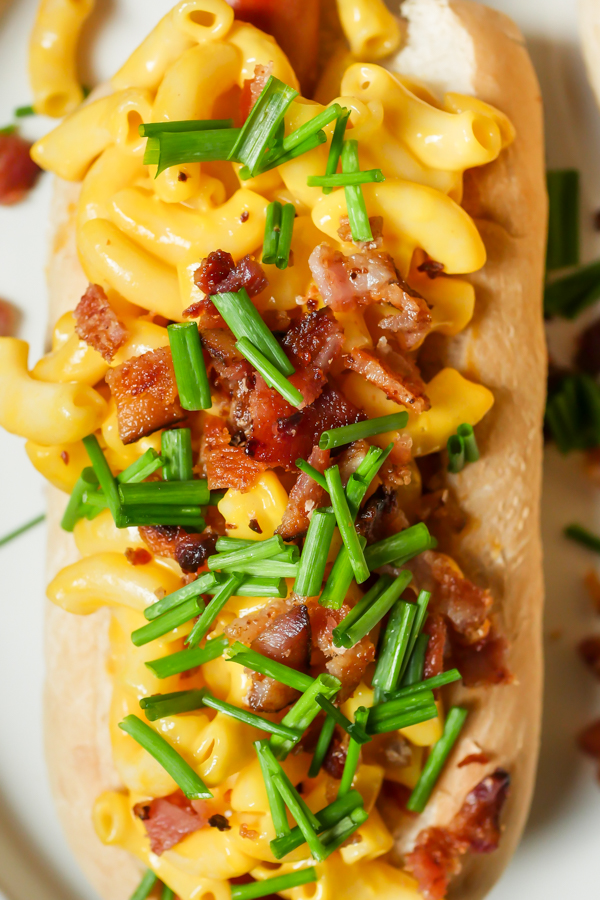 Bacon Mac & Cheese Footlong Hotdog // magicaltreatsathome.com