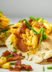 Bacon Mac & Cheese Footlong Hotdog // magicaltreatsathome.com