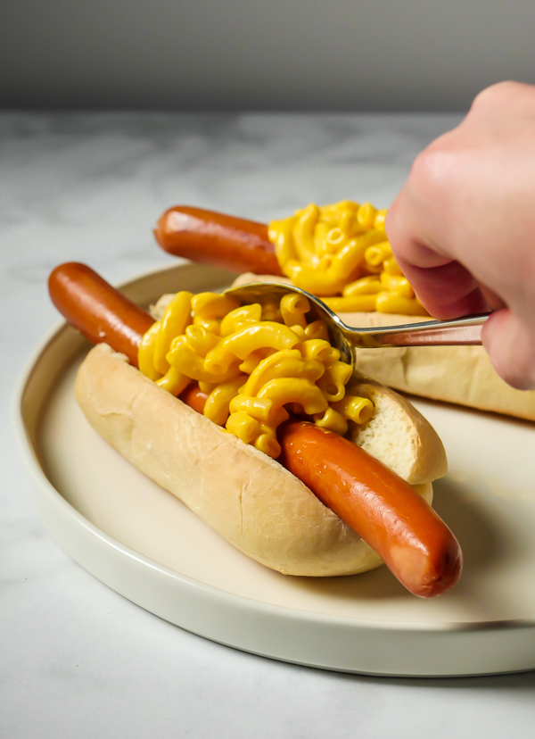 Bacon Mac & Cheese Footlong Hotdog // magicaltreatsathome.com