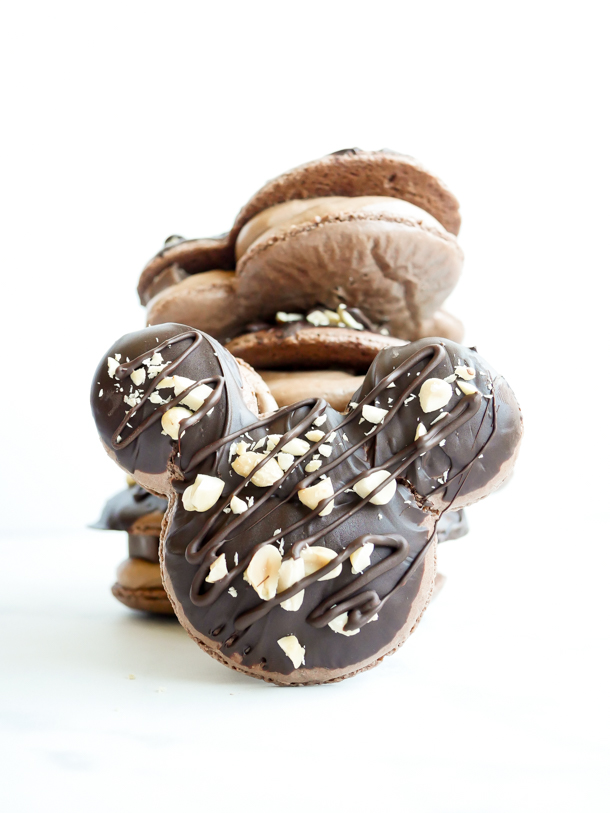 Mickey Caramel-Peanut-Milk Chocolate Macaron // magicaltreatsathome.com