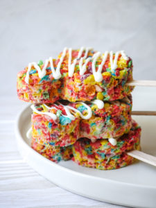 Mickey Mouse Fruity Pebble Crispy Treats // magicaltreatsathome.com